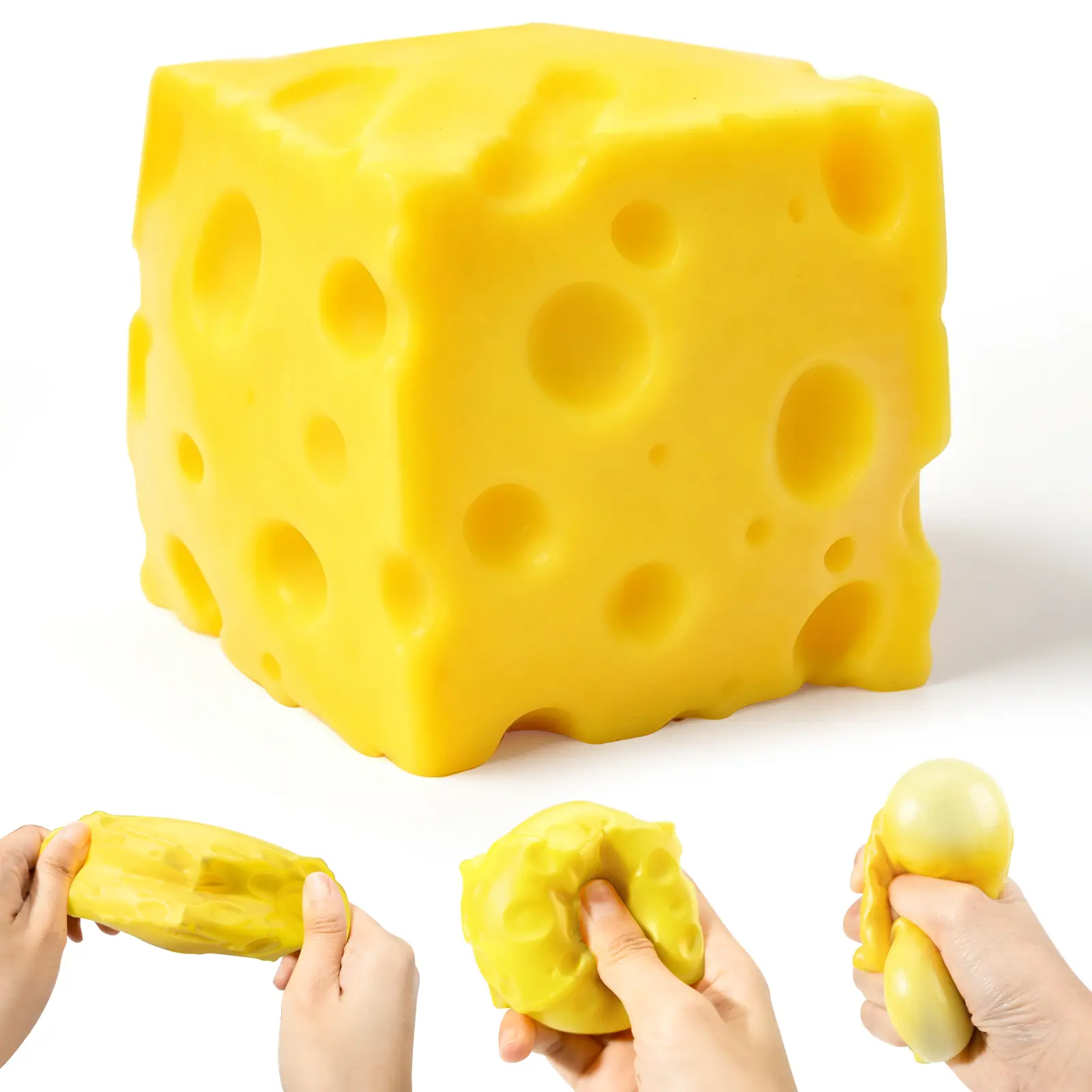 Mini Cheese Squishy Cube Block (2x2x2 in), Squishy Fidget Toysfor Adults & Teens, Easter Basket Stocking Stuffers,Sensory Stress Ball Squeeze Toys for Stress Relief,Available in various sizes