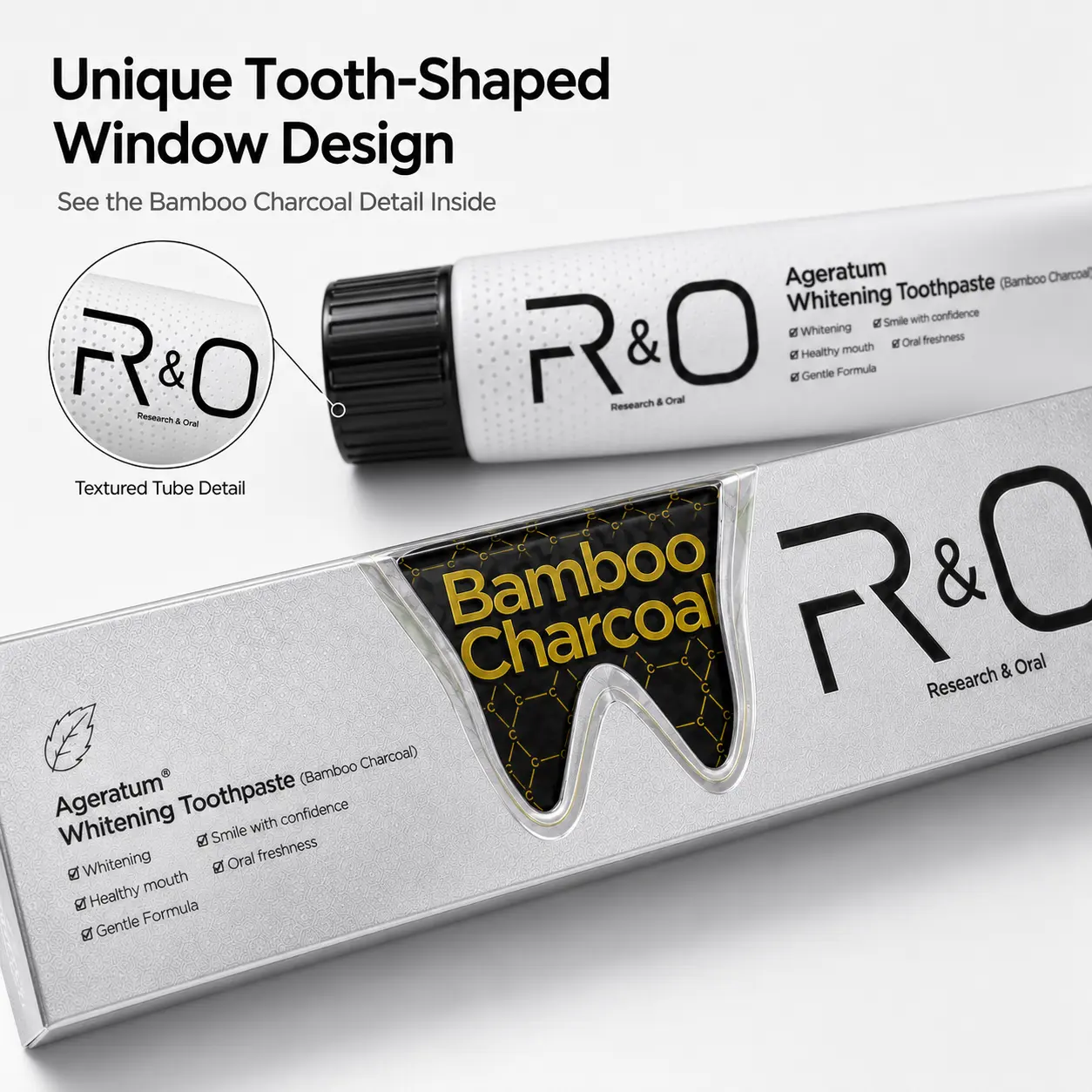 Bamboo Charcoal Toothpaste Tube - 3.5 oz (100g), Premium Tooth-Shaped Window Box, Deep Clean, Minty Freshness Daily Oral Care