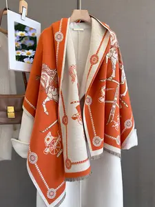 Fashionable Graphic Shawl for Autumn Winter, Multi-Functional Warm Accessory for Outdoor Travel & Dating