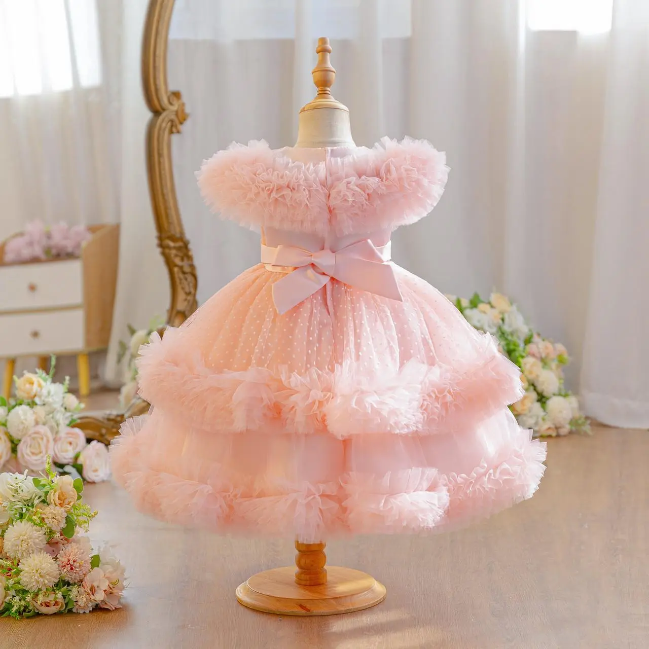 Birthday Princess Dress for 1-7 Year Old Girls | Puffy Toddler Party Outfit for First Birthday & Stage Performance | Washable Kids Formal Gown