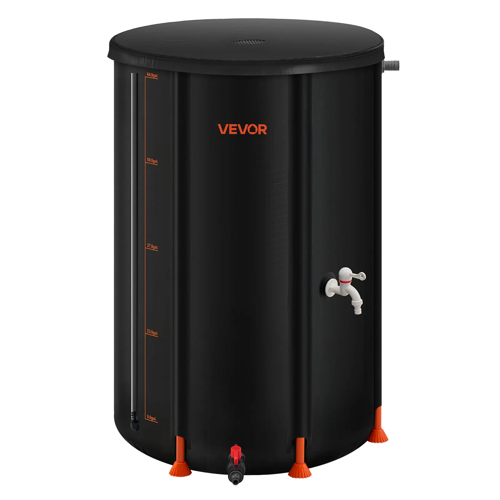 【SummerFinds】VEVOR Collapsible Rain Barrel, 66 Gallon Portable Rain Water Collection Barrel, 500D PVC Rainwater Collection System, Garden Water Catcher Tank Storage Container with Spigot & Overflow Kit, Black