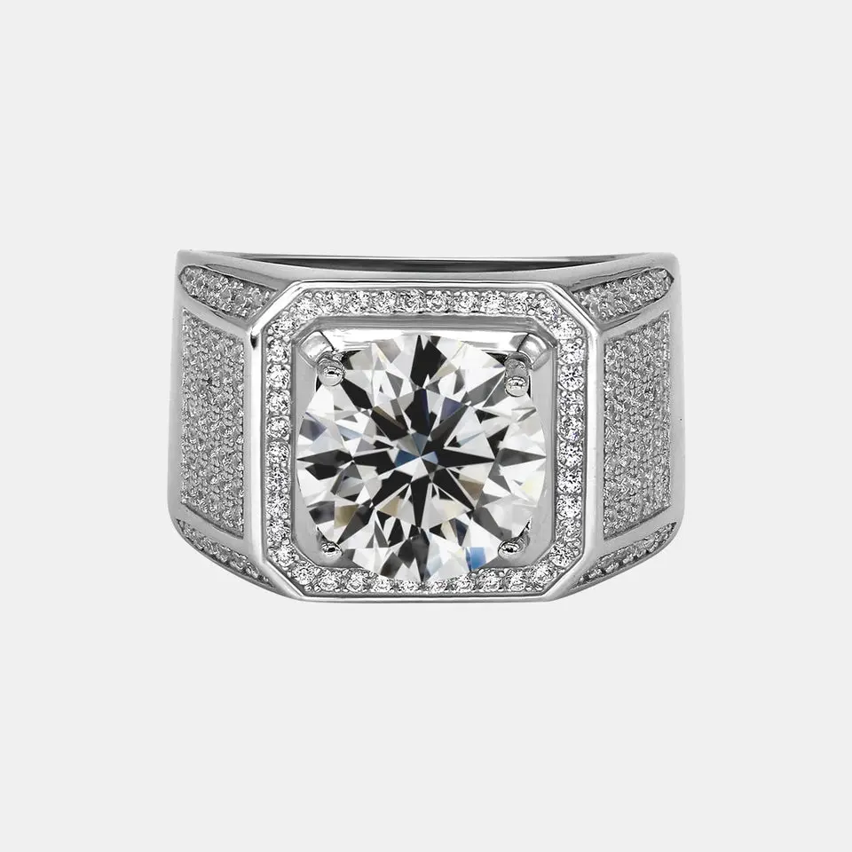 5 Carat Lab Moissanite Male Ring - 【403】"Deck The Hall" Promotional Event Inlaid Paved Diamond Alternative, High Shine for Engagement Ring Shopping, Lab Moissanite Ring