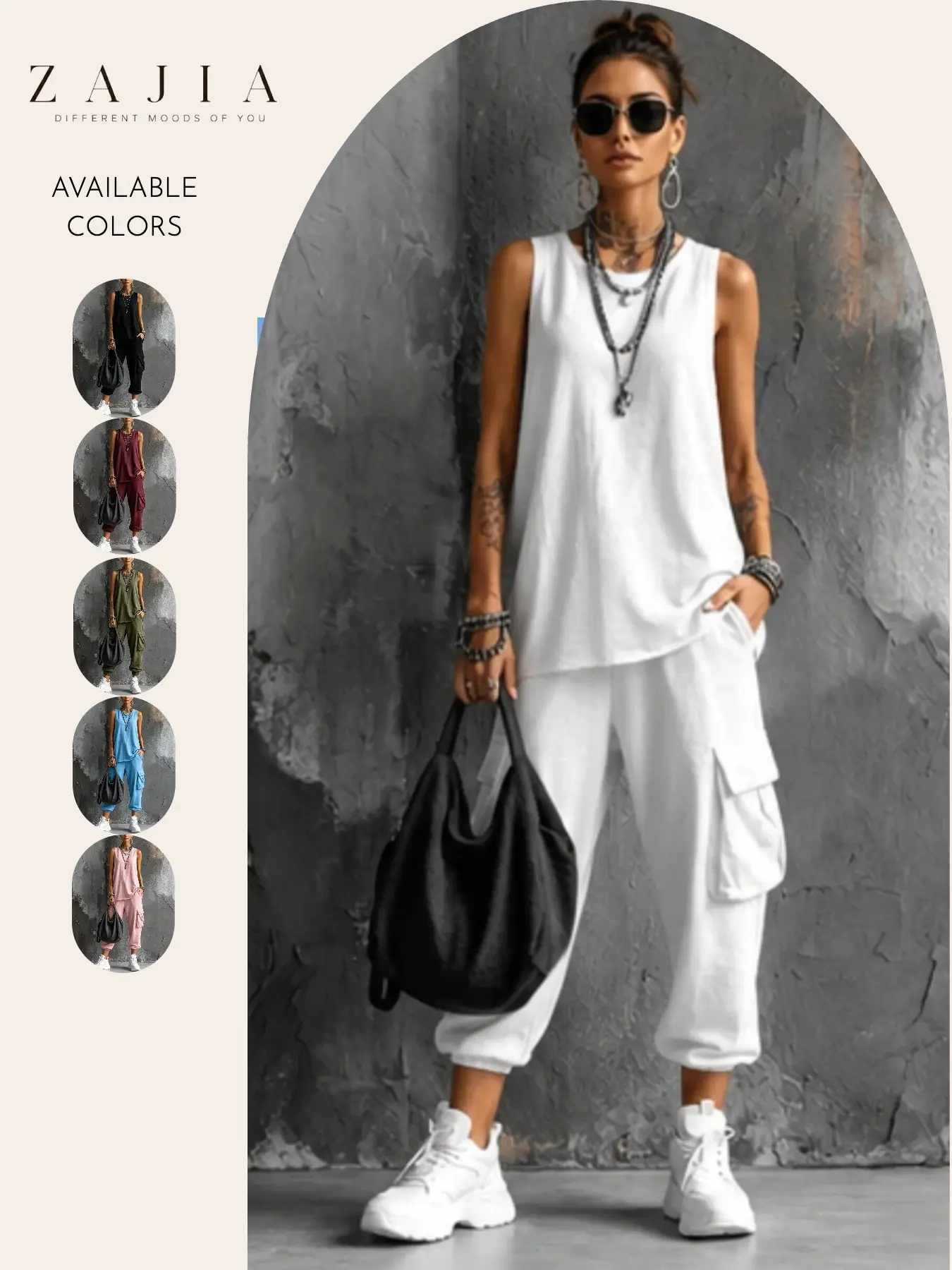 Women’s 2 Piece Lounge Set, Sleeveless Tank Top & Cargo Jogger Pants, Casual Matching, Comfortable and Stylish Home Wear