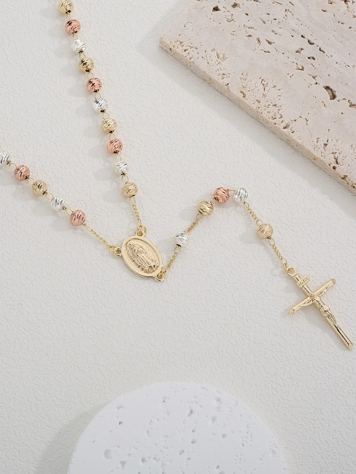 St. Mary Pendant Cross Badge Y-Shape Necklace, Faith Necklace, Unisex Fashion Religious Jewelry, All Season Prayer Beads Rosary Chain, Cross Chain Design, Stackable, Cross Necklaces