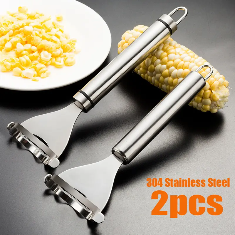 2 Counts Corn Peeler,Corn Cob Stripper & Thresher, Ergonomic Handle Corn Cutter,  304Commercial-Grade Corn Shucker - Rustproof Steel Blade for Bulk Corn Processing Kitchen Stainless Traditional Utensils