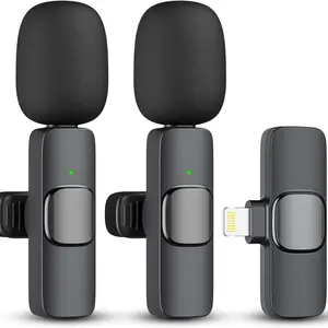 Wireless lavalier microphone, Wireless Recording, Rechargeable mic, with noise reduction, mute, plug and play, no app required, suitable for iOS or Android, 1-on-2 dual mic kit, clip on laptop microphone for live streaming, video logging
