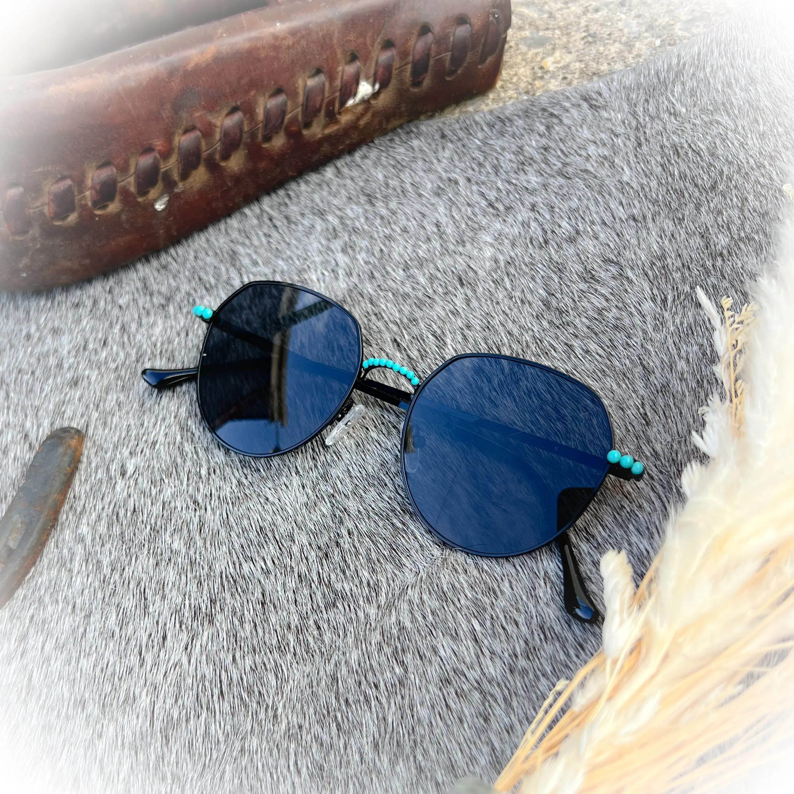 Outlaw Octagon Western Boho Turquoise Stone Sunglasses Outlaw Octagon Western Boho Turquoise Stone Sunglasses