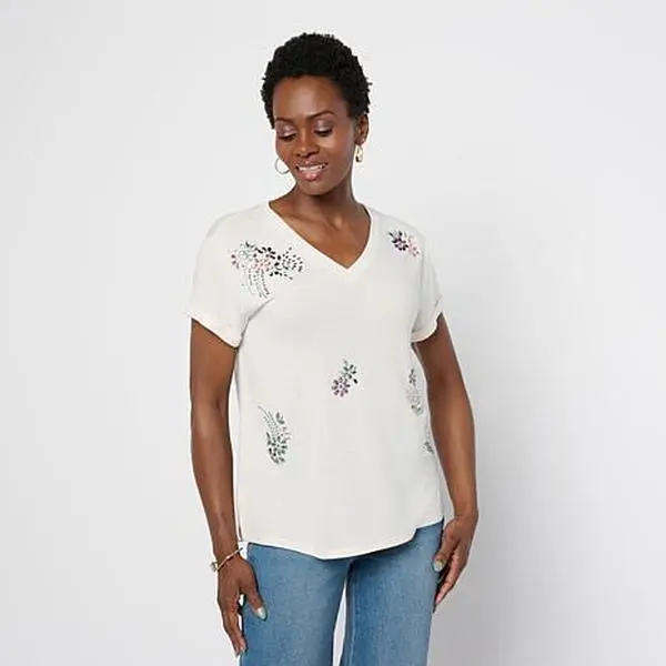 DG2 by Diane Gilman Everyday Jersey Rhinestone Embellished Top