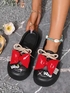 Women's Cute Cartoon Bear Decor Boho Style Slides, Casual Soft Comfortable Home Slippers, Non-slip Slippers for Indoor & Outdoor Wear