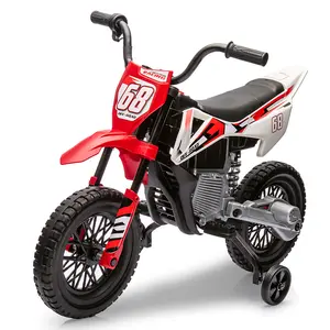 【Christmas Gift】Red 12V Electric Dirt Bike For Kids Ages 3 Plus With Rear Wheel Drive Two 25W Motors Training Wheels Soft Start Spring Suspension And Durable Metal Frame Red