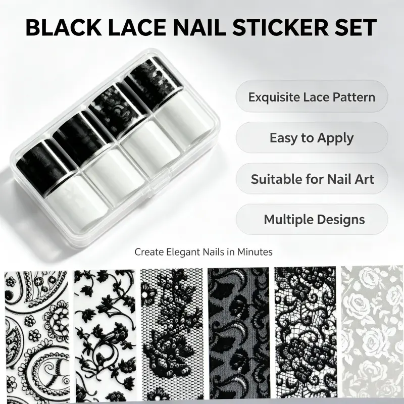 10 Rolls Lace Nail Foil, 1 Boxes Floral Transfer Stickers, DIY Acrylic Nail Holographic Decals, Solid Nail Art Decorations