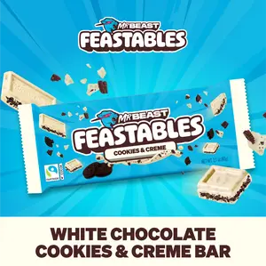 Feastables by MrBeast - Cookies & Creme Bars - for Adults & Kids, Chocolate, Candy, Cocoa Sweet & Crunchy Snack, Fairtrade Certified, Kosher, Perfect for Gifting or Snacking