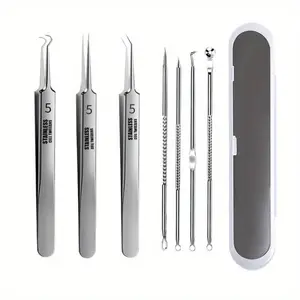 7pcs 1set Acne Blackhead Removal Needles Pimples Blackhead Clip Tweezers Black Head Pore Cleaner Deep Cleansing Tool Face Skin Care Tool