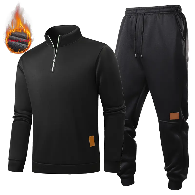 Men's 2-Piece Knitting Casual Lounge Set - Mock Neck Longsleeves Top, Elastic Fit Pants, Breathable Polyester Knit Jumper Outfit for Daily Commutes, Outdoor Use, All Seasons Menswear Set, Hoodie/Jumper