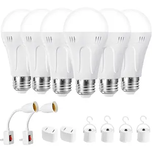 6 Pack Emergency Rechargeable Light Bulbs,Battery Operated Backup Light Bulb for Lamps E26 9W 6500K Daylight,A19 Emergency LED Bulbs for Home Power Outage Hurricane,Blizzard,Camping