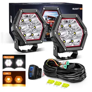 Nilight 4-Inch Flower Shape LED Pod Lights with Amber DRL, 30W Output, 2600 LM Super Spot Led Car Lights, Aluminum Shell, 16 AWG Easy Wiring Harness Kit for Truck, UTV, 4x4 Offroad Driving Led Backlights