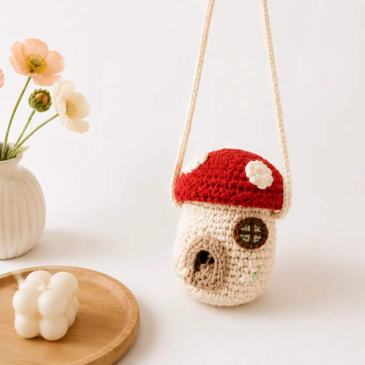 Women's Crochet Mushroom Crossbody Bag, Cute Cottagecore Mini Purse, Fairycore Gift for Women & Girls bags small