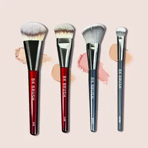 BK Deluxe Set Contoured Foundation Brush 4 Counts Oval Brush for Powder Liquid or Cream Soft Fiber Wool Makeup Tools for All Skin Types