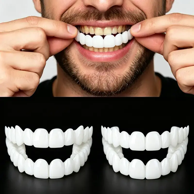 [3 Pairs] 2026 New Snap-On Veneers Teeth Whitening Products - 1-Minute Moldable Soft Silicone, Cosmetic Teeth Enhancer, Smile Cover, Porcelain Look, Confidence Booster for Gaps & Stains, Reusable Oral Care Party Essential