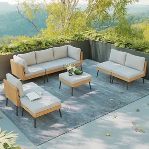 Aoxun 8-Piece Outdoor Furniture Set, 8-Seat Wicker Patio Sectional Sofas with Thick Cushions & Ottomans, Grey (2 Boxes Shipped Separately) for Garden, Backyard