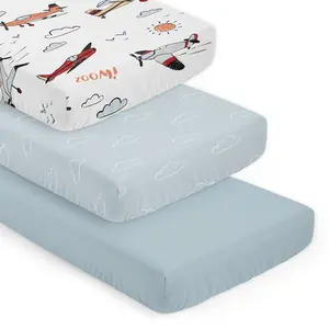 Sweet Jojo Designs 3-Piece Baby Crib Sheets Set (Vintage Airplane) for Boys, Infant Nursery, Toddler Room - Fitted, Standard Size (Blue Clouds, Solid Slate & Air Plane Transportation Aviator Aviation)