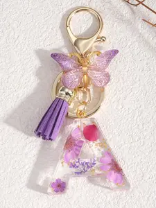 Resin Dripping Letter Keychain, Daisy Petal Key Chain, Simple Dry Flower Ornament, Women's Pendant, Gift Charm, Bag Charm Keychain