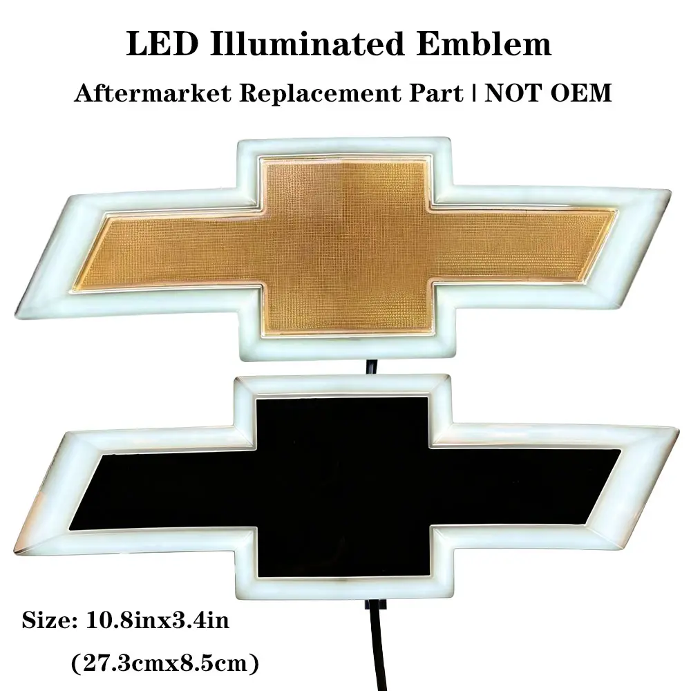 10.8x3.4" LED Illuminated Emblem,Fits Chevrolet, White Light Aftermarket Replacement Car Grille Badge Decor Black Base / Gold Base Option illuminated  emblem,LED Emblem,Illuminated Car Emblem,cars accessories,father's day car gift,decorate my car