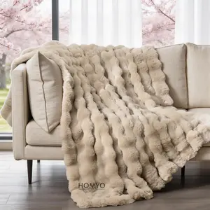 The Sanctuary Throw by HOMYO | 540GSM Faux Rabbit Fur Blanket - Soft Thick Cozy Throw 50x60