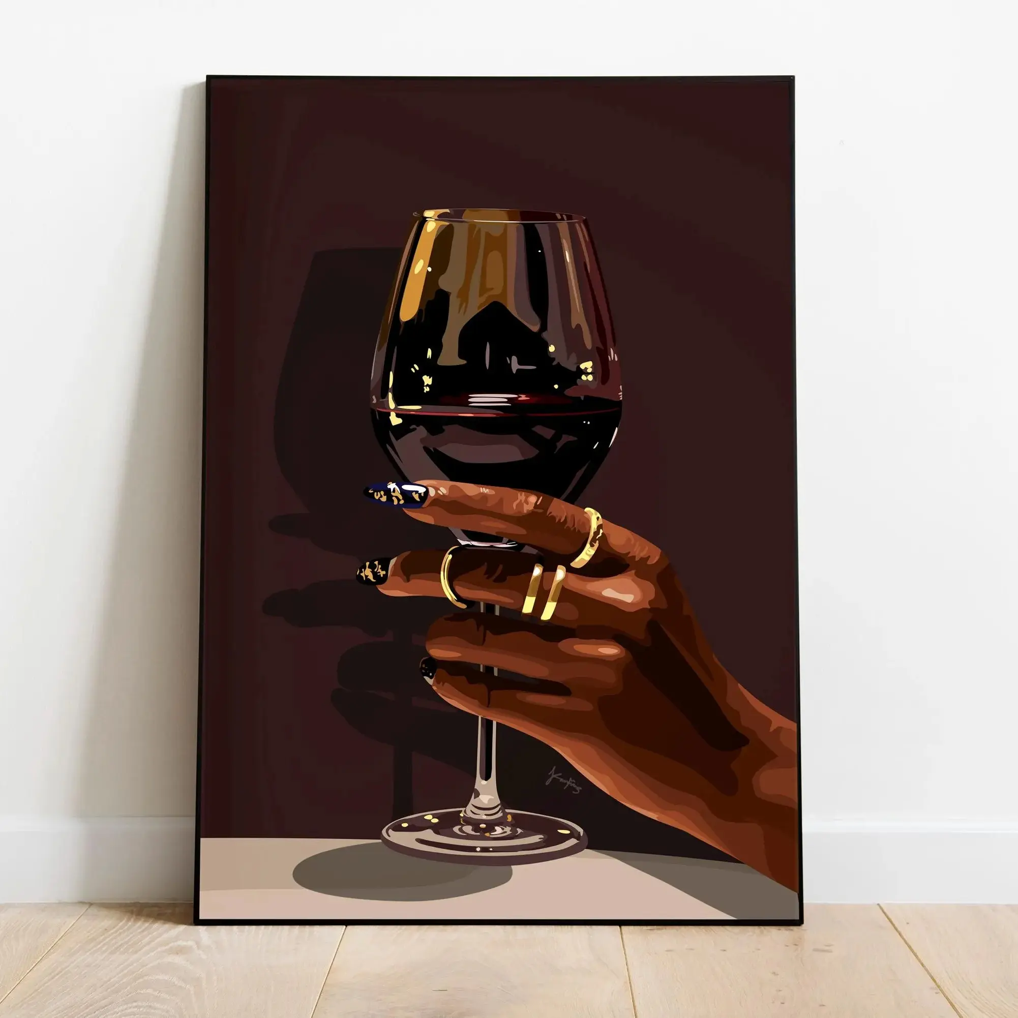 1pc Black female art, wine art, black female wall art, black girl wall art, African wall art, black girl art, digital wall art, elegant wine art, frameless painting, premium poster