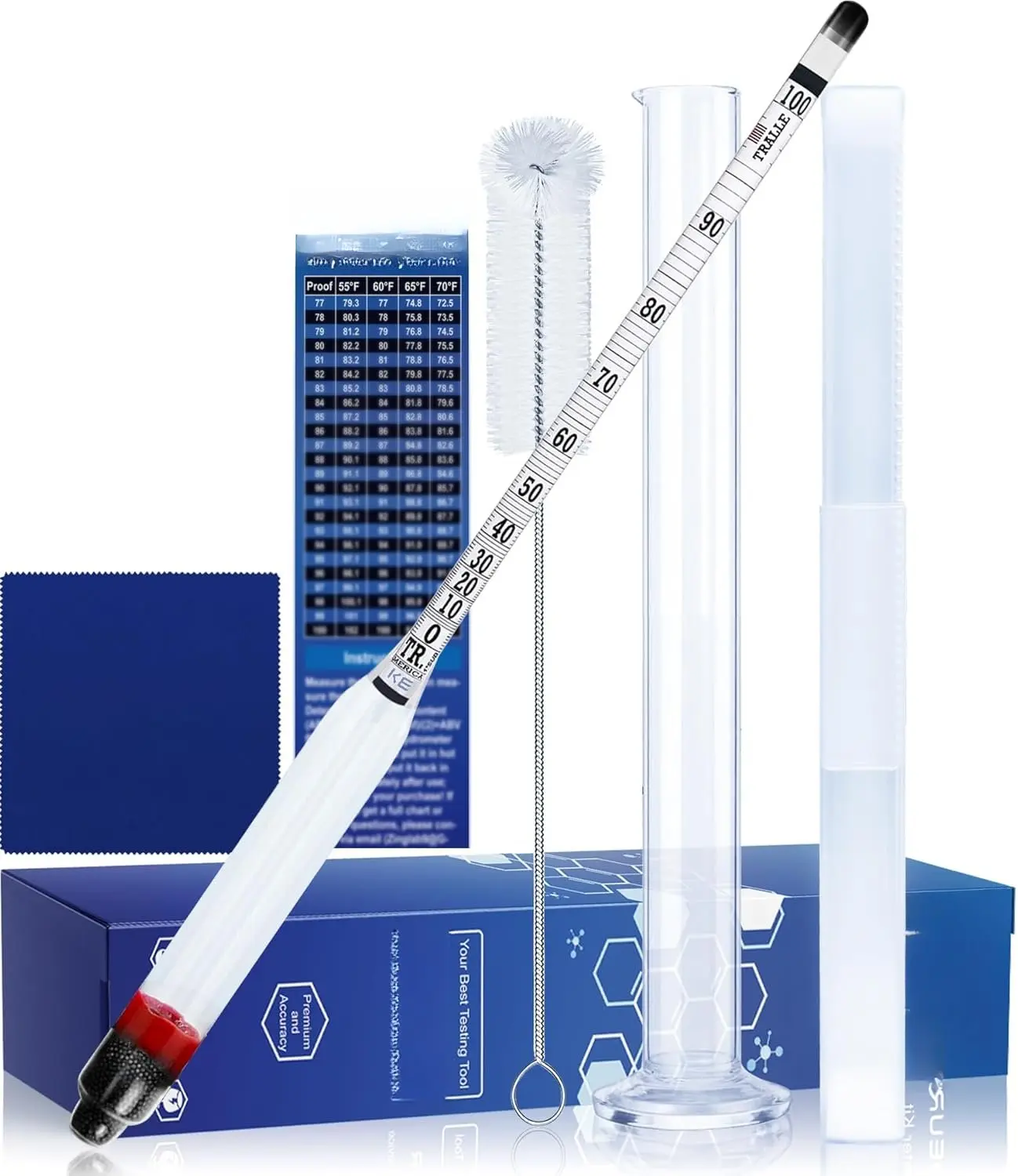 Hydrometer  Meter Kit, Hydrometer  0-200 Proof and Tralle,  Tester for ,  Hydrometer for Moonshine, , , Proofing, Distilling, with Hydrometer Test Jar
