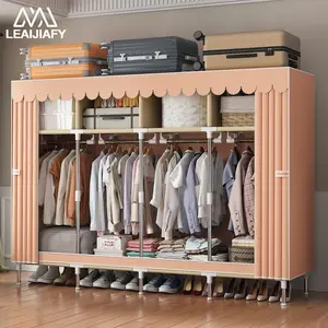LEAIJIAFY Large Capacity Portable Wardrobe Organizer, Simple, Sturdy, Durable Minimalist Closet with Four Storage Compartments and Four Hanging Rods, Suitable for Bedrooms, Dormitories, and Rental Apartments