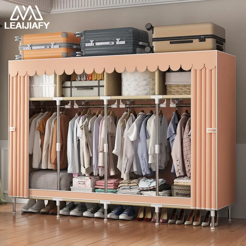LEAIJIAFY Stable Portable ABS Plastic Wardrobe Storage Cabinet - Closet System with 4 Hanging Rods, 4 Compartments, Foldable Sections, Large Capacity Modern Clothing Storage for Bedrooms, Dorms, Portable Clothes Closet