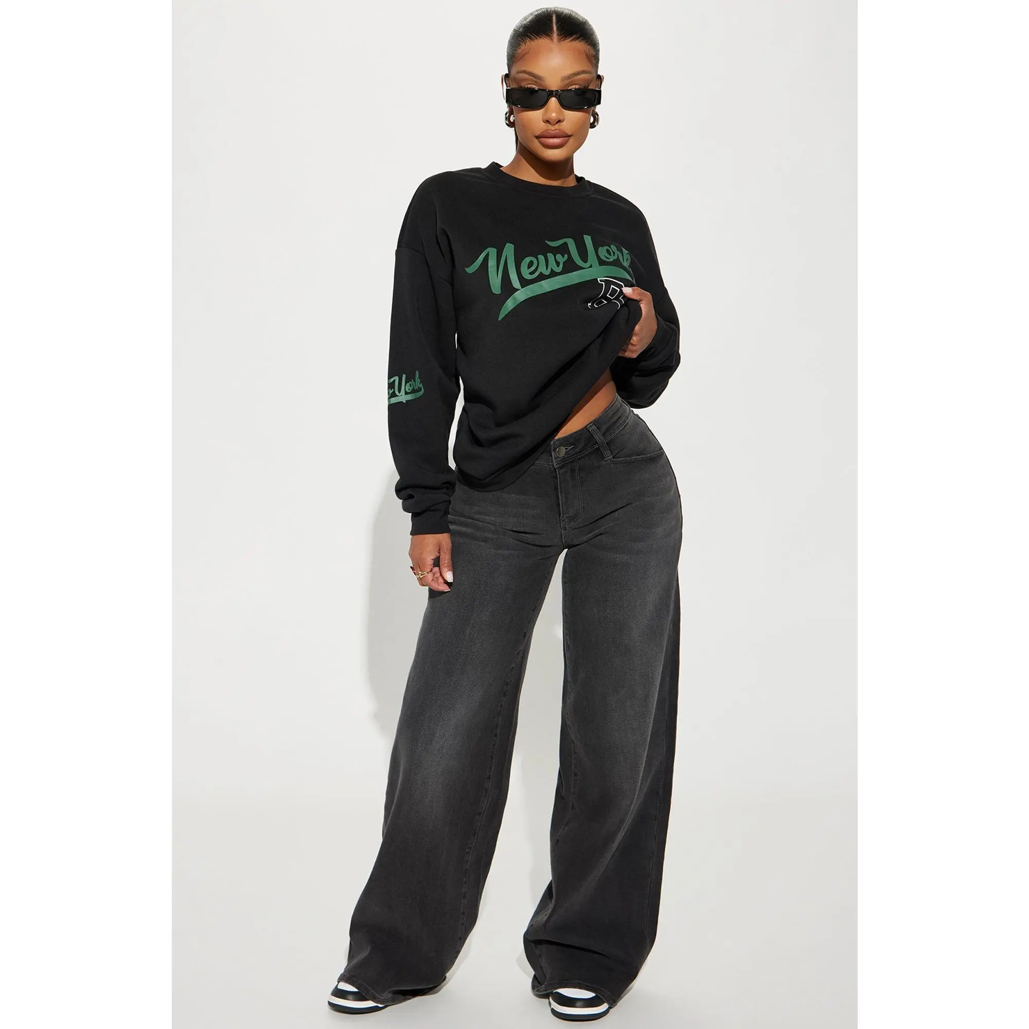 Lost As Always Stretch Baggy Jeans - Black Wash