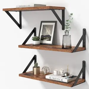 The Three-piece Wall-mounted Wooden Floating Shelf Decor Made of Wood Is Suitable for Wall Storage in Bathrooms, Bedrooms and Kitchens