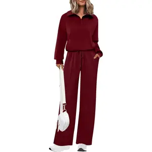 Onlypuff 2 Piece Sets for Women Sweatsuit Casual Tracksuit Long Sleeve Half Zip Sweatshirt Wide Leg Pants 2026 Lounge Outfits
