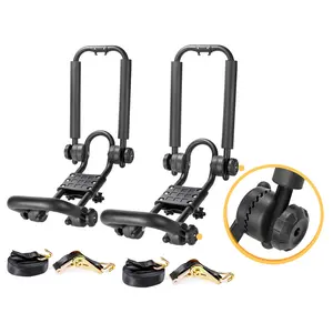 AA-Racks Double Folding Kayak Roof Rack for Car,J-Bar Kayak Carrier with 16 Ft Ratchet Straps for Canoes, Ski Boards, Surf Boards,SUP on SUV Van Truck Trailer