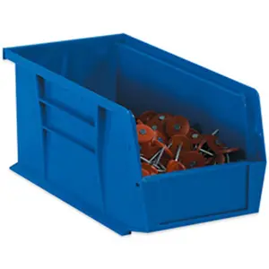 212 MAIN Blue Plastic Flat Front Stacking Box with Flat Panel & Labeling, 16.50in x 18in x 11in, 3-Count, Shelf-Fit Small Parts Organizer, Stack & Hang Bin for Automotive Use