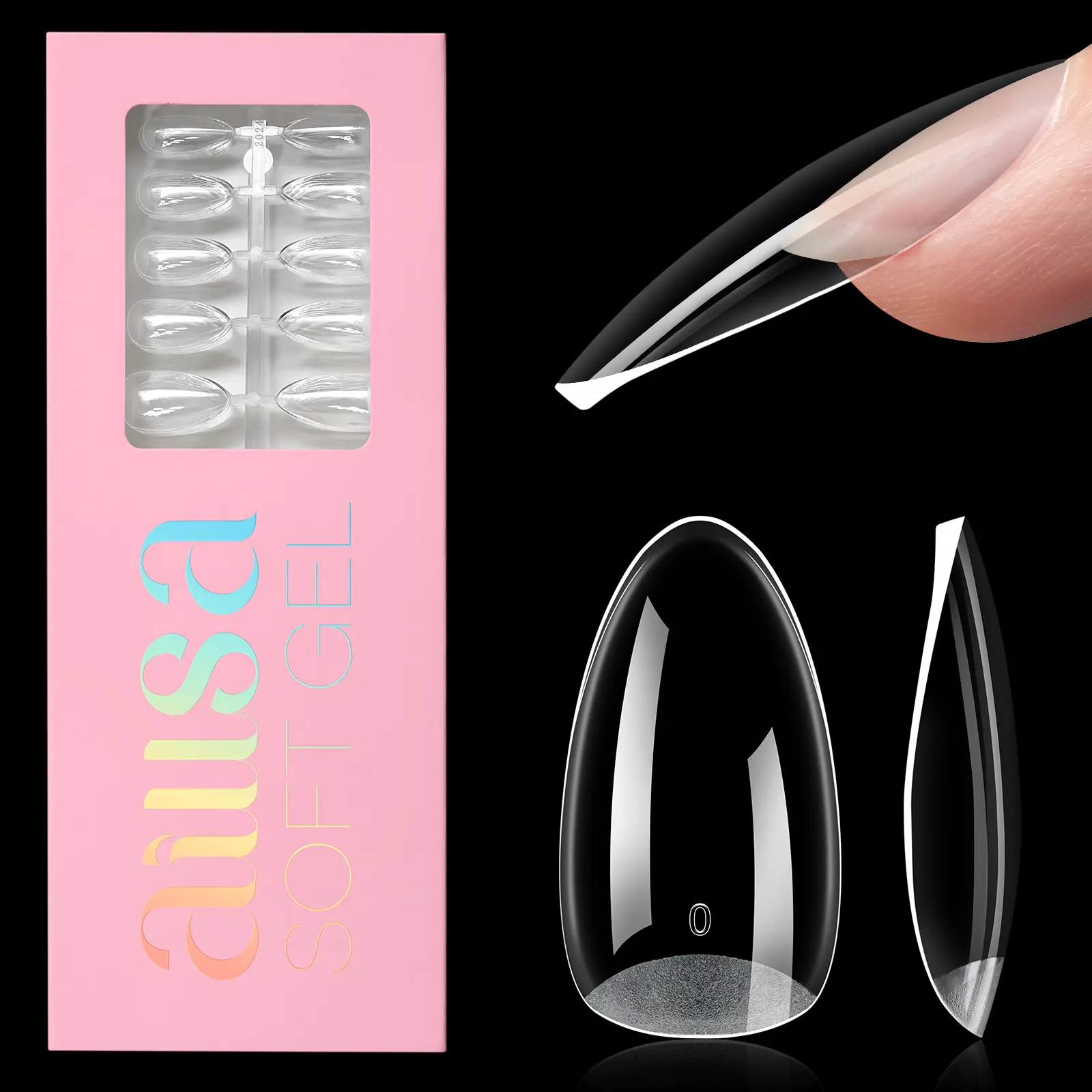 Aillsa 2.0 Upgraded Soft Gel Clear Nail Tips - Built-in C-curve Medium Almond Nail Extension 168pcs Pre-sculpted clear 14 sizes Acrylic Nails Designed for Flat Nail Sculpted Almond acrylic press gel x nails Nailcare birthday&valentine's day gifts for Girl