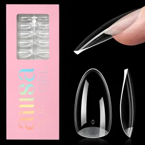 Aillsa 2.0 Upgraded Soft Gel Clear Nail Tips - Built-in C-curve Medium Almond Nail Extension 168pcs Pre-sculpted clear 14 sizes Acrylic Nails Designed for Flat Nail Sculpted Almond acrylic press gel x nails Nailcare birthday&valentine's day gifts for Girl