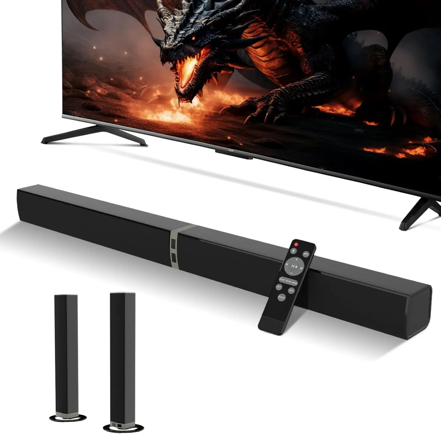 Sound Bar for Smart TV, 100W Wireless Bluetooth Soundbar with Deep Bass, 3D Surround Home Theater Audio System, HDMI ARC/Optical/AUX Compatible for TV/PC/Tablet/Game Console
