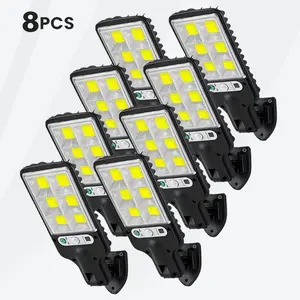 8 Pack Solar Outdoor Street Lights, 120 High Brightness LEDs Each, IP65 Waterproof Motion Sensor Lamp with Remote Control, 3 Lighting Modes(High/Dim/Security), Heavy-Duty Solar Wall Light for Yard, Garage, Pathway & Front Yard