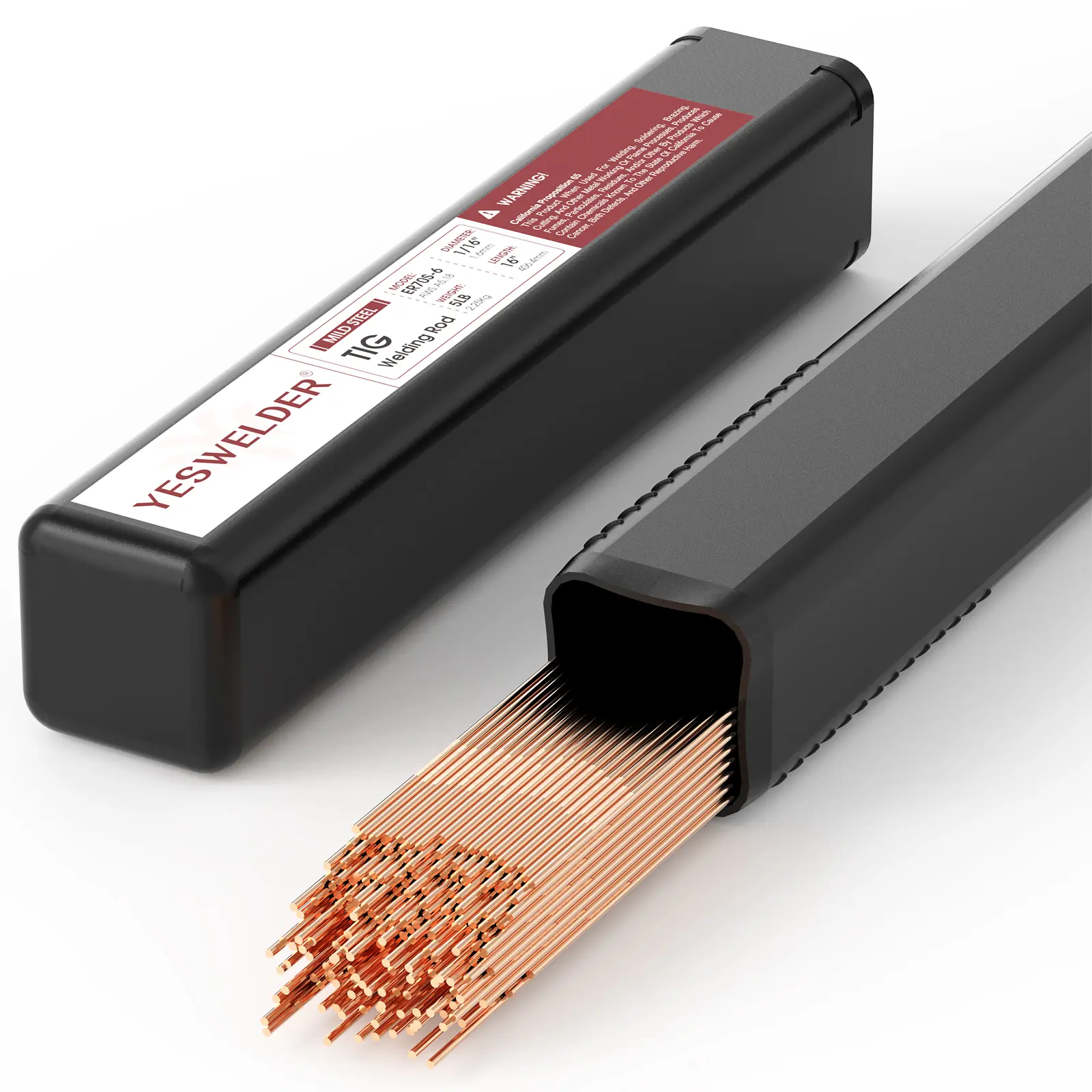 YESWELDER ER70S-6 Copper Coated Carbon Steel TIG Filler Rods, 5LB, 1/16"-3/32"-1/8" x 16", for Shielding Gas Apps, Construction Work, Shaft Buildup, Truck Bodies, Tanks, 100% Co₂ Shielding Gas