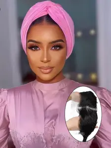 Full Lace 13*4 Lace Frontal Hairpieces Human Hair Half Wig for Gele Turban, 10 Inch Glueless Frontal Piece Hairline with Braided for Turban, Natural Fluffy Hair Half Wigs for Women