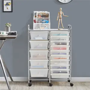 Costoffs 15-Drawer Steel Rolling Storage Cart - Lightweight, Minimalist, Space-Saving Multi-Purpose Mobile Organizer with 2 Sizes of Smooth-Slide Drawers for Home & Studio Storage Organization