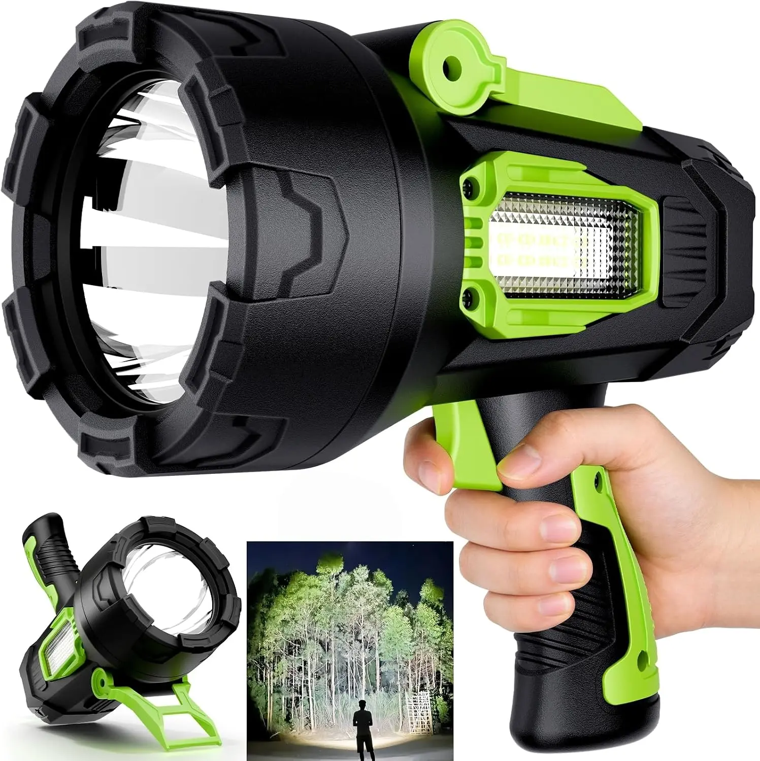 2000000 Lumens Super Bright Rechargeable Handheld Spotlight LED Flashlight High Lumens Powered Spot Light Heavy Duty Searchlight with Foldable Tripod Stand for Outdoor Boating Camping Hunting Emergency