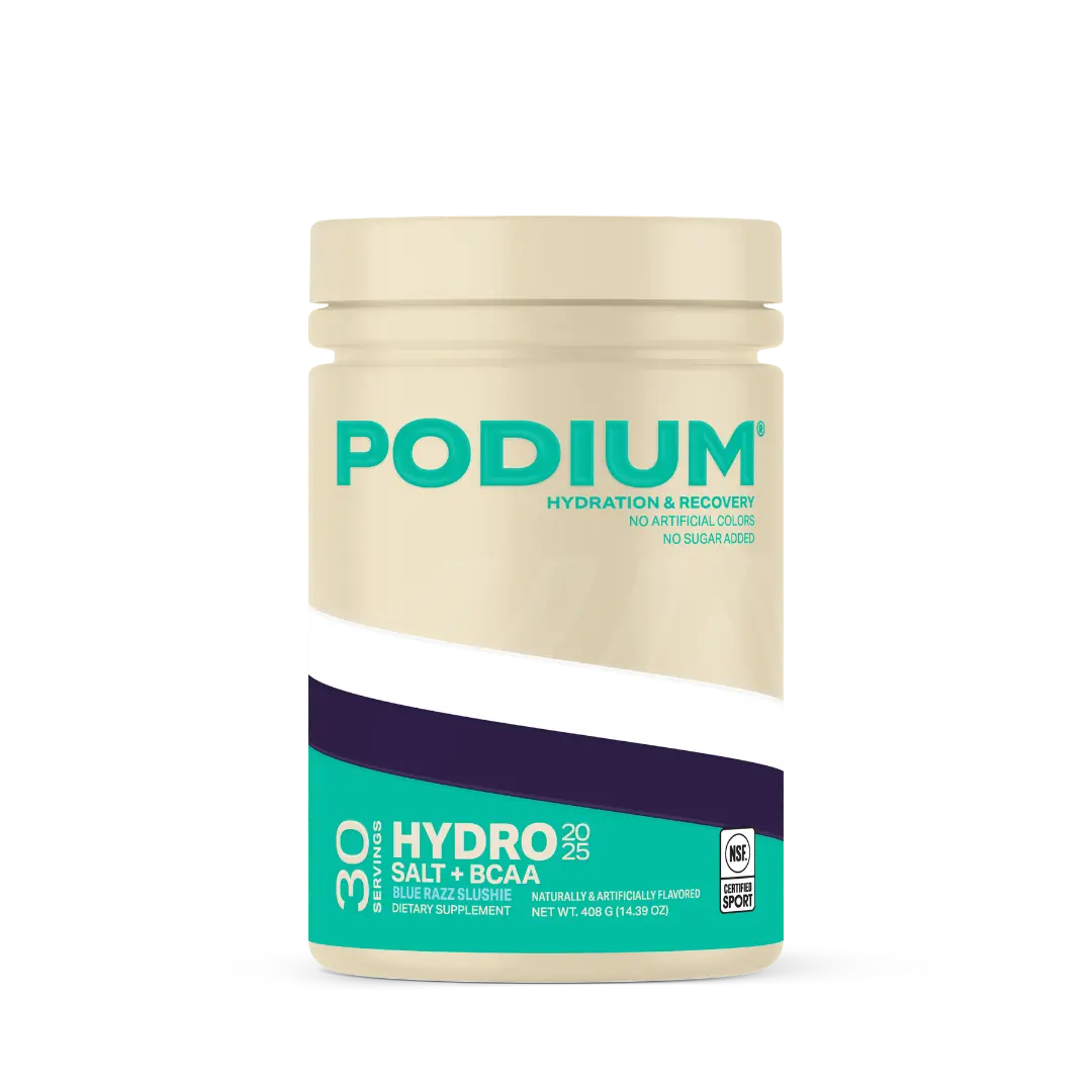 Podium Hydro Salt + BCAA Sodium Fitness Supplement Powder, Blue Razz Slushie Flavor