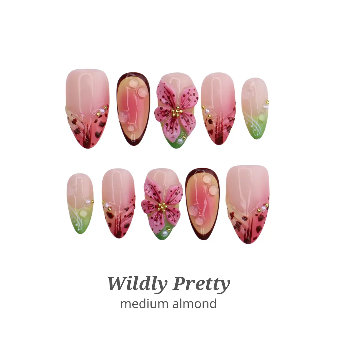 Lilynailsart | Wildly Pretty Press On Nails - Pink Floral Aura Nails - Handmade Gel Nail Set