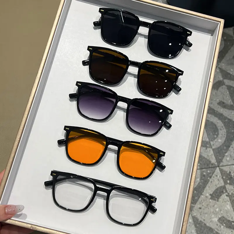 Women's Vintage Square Sunglasses Set, 5-Piece Oversized Semi-Rimless Statement Frames with Double Bridge & Blue Light Blocking, High Quality Sunglasses, Sunglasses Frames