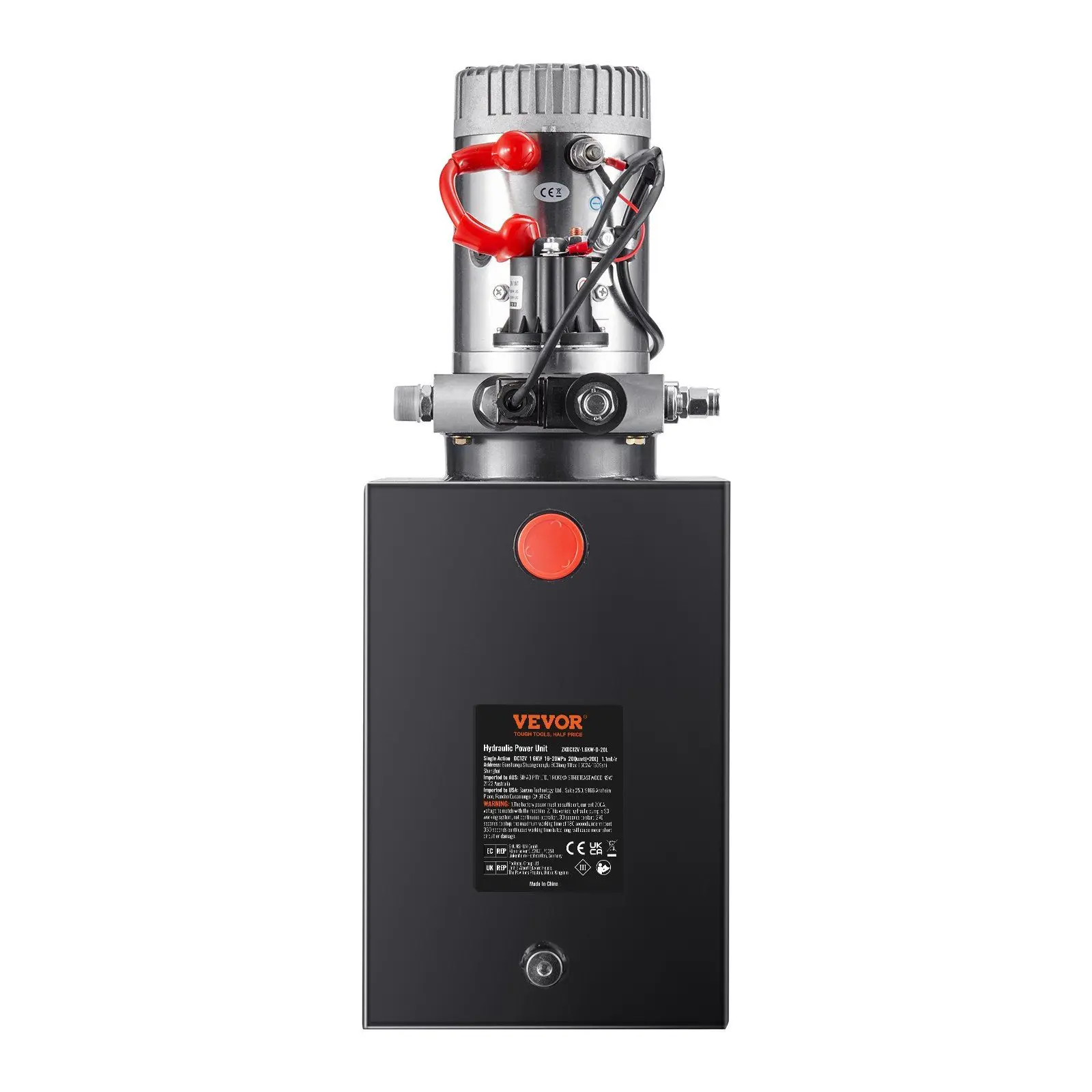 VEVOR Hydraulic Pump, 20 Quart Hydraulic Power Unit, Single Acting Dump Trailer Pump, 0.91 GPM Flow Rate, 3200 PSI Max Relief Pressure, DC 12V Hydraulic Pump for Dump Trailer Car Lifting