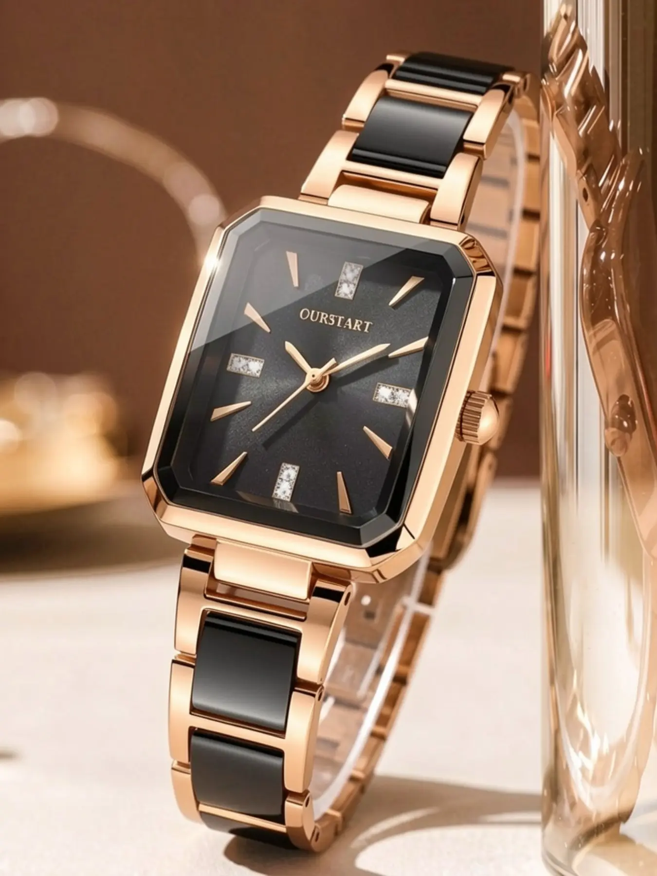 Women's Analog Quartz Watch, Square Case Design, Ceramic Strap & Elegant Square Dial, Casual Style, All Seasons Wear, Perfect Gift
